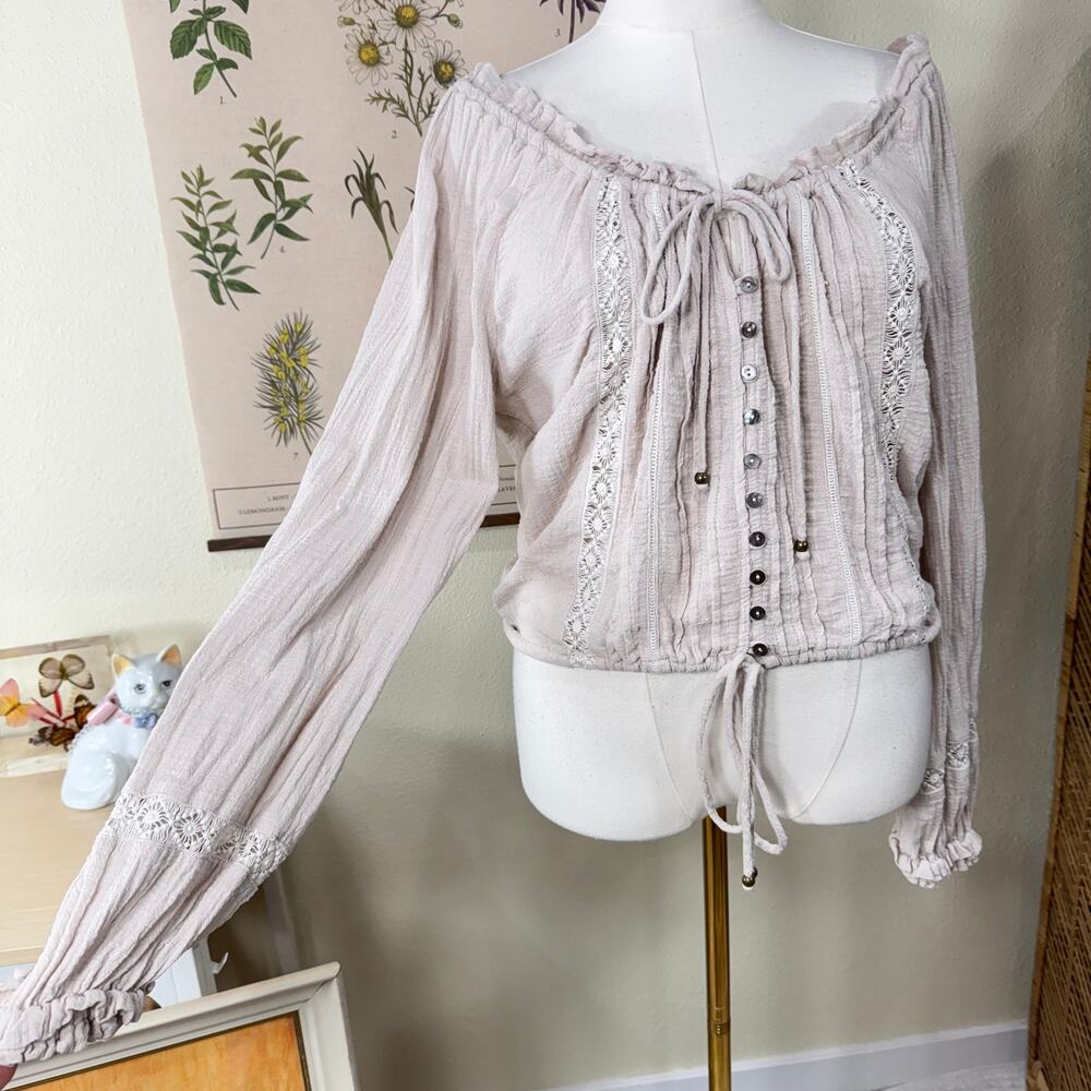 Gauzy Peasant Top Coastal Cowgirl Mori Kei Cottage Forest Fairy Grunge Boho M - Picture 4 of 8